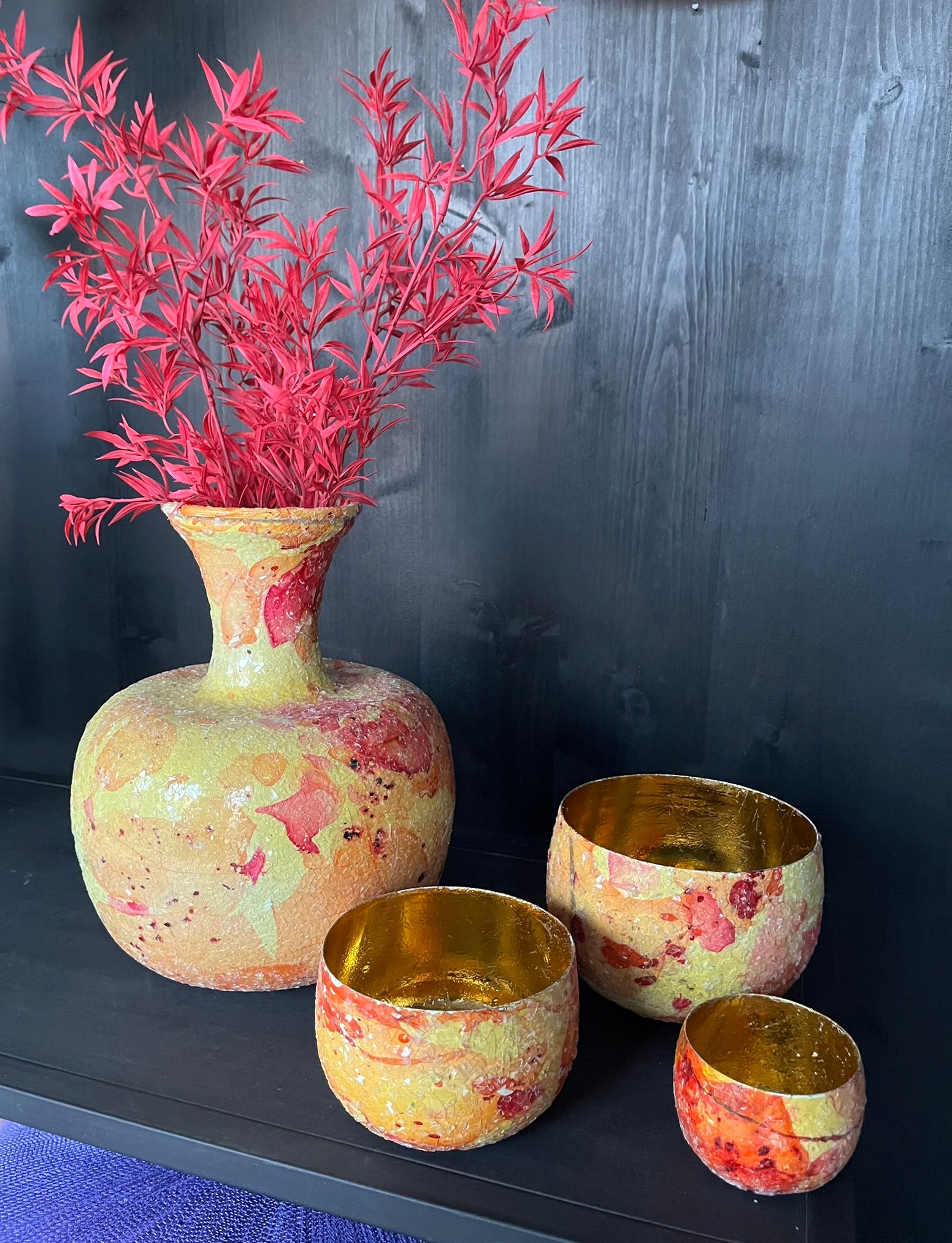 Metallvase orange-gelb