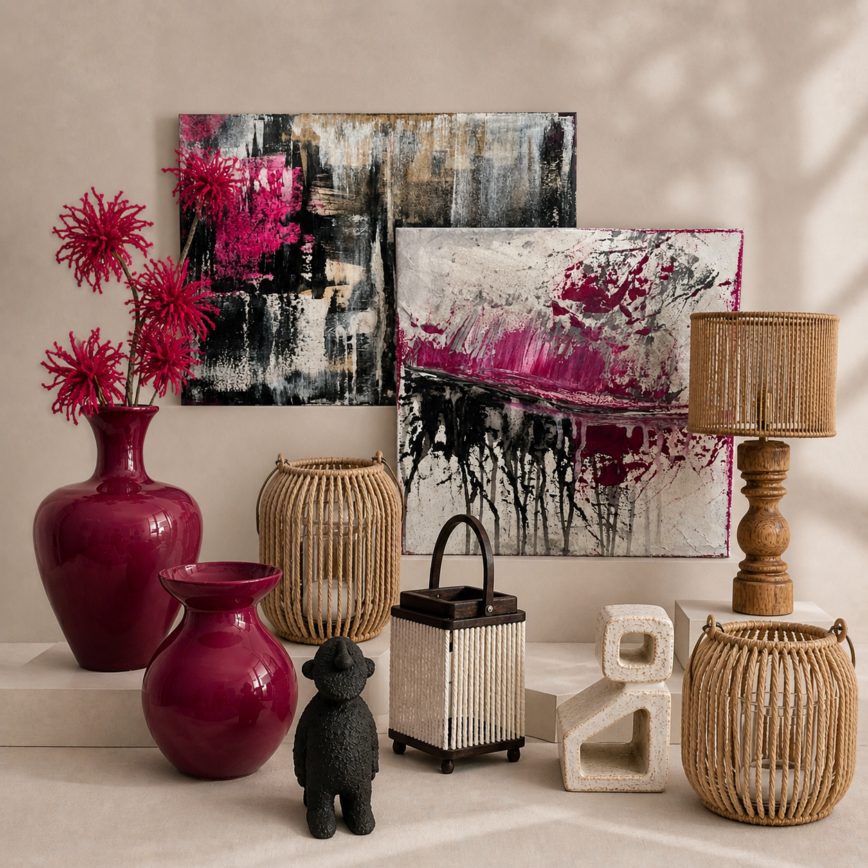 Ausgewählte Highlights von Atelier B mit moderner Dekoration, handgemalten Acrylbildern und stilvollen Wohnaccessoires