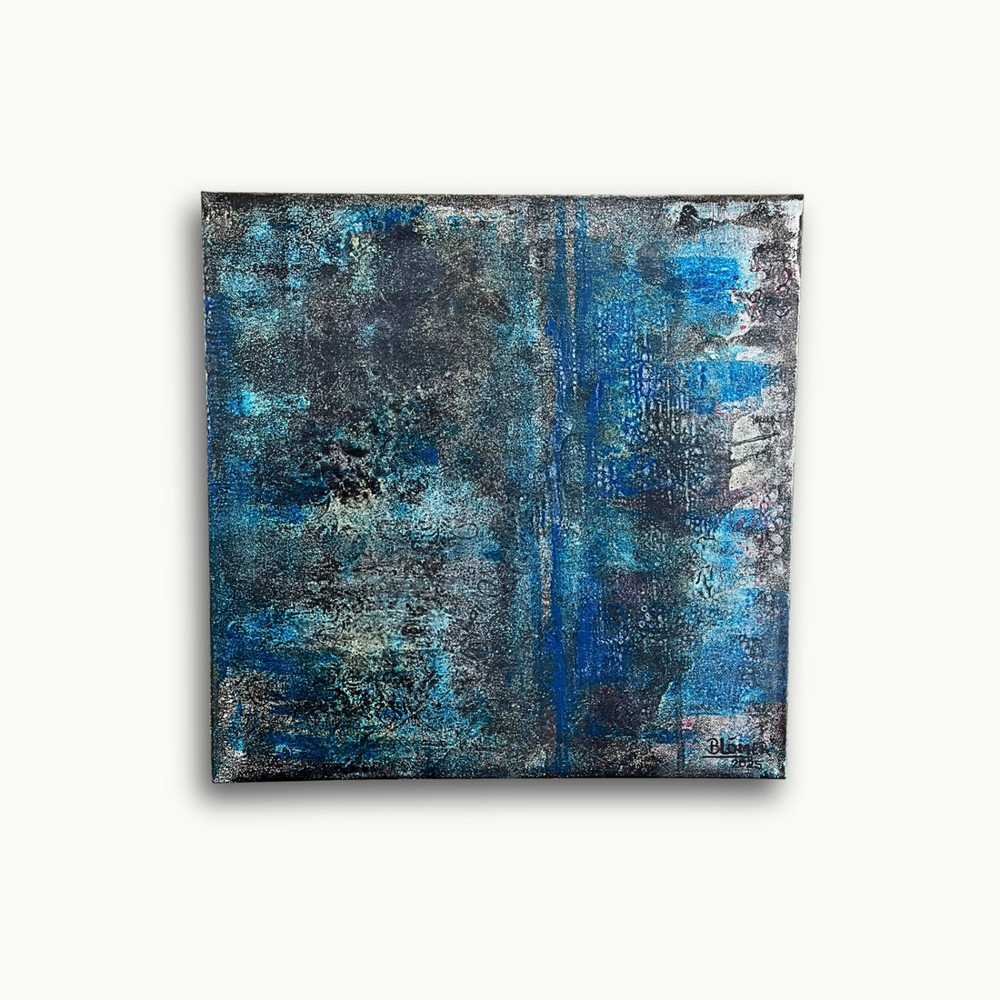 Abstraktes Acrylbild in Blau & Schwarz – Moderne Wandkunst (40x40 cm)