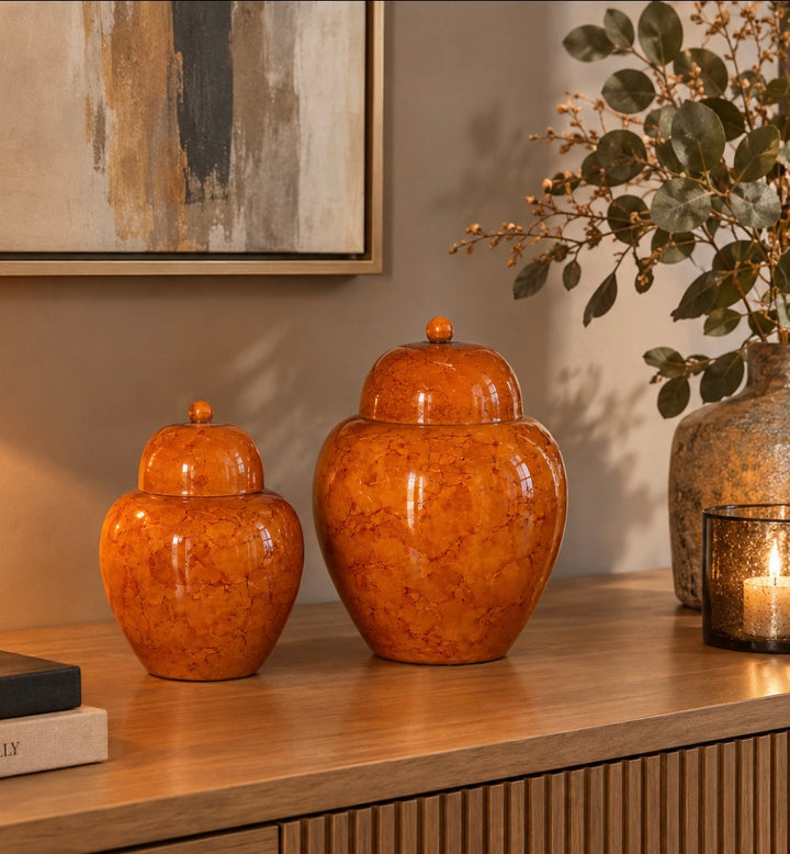 Dekorative Vase mit Deckel in Bernsteinbraun