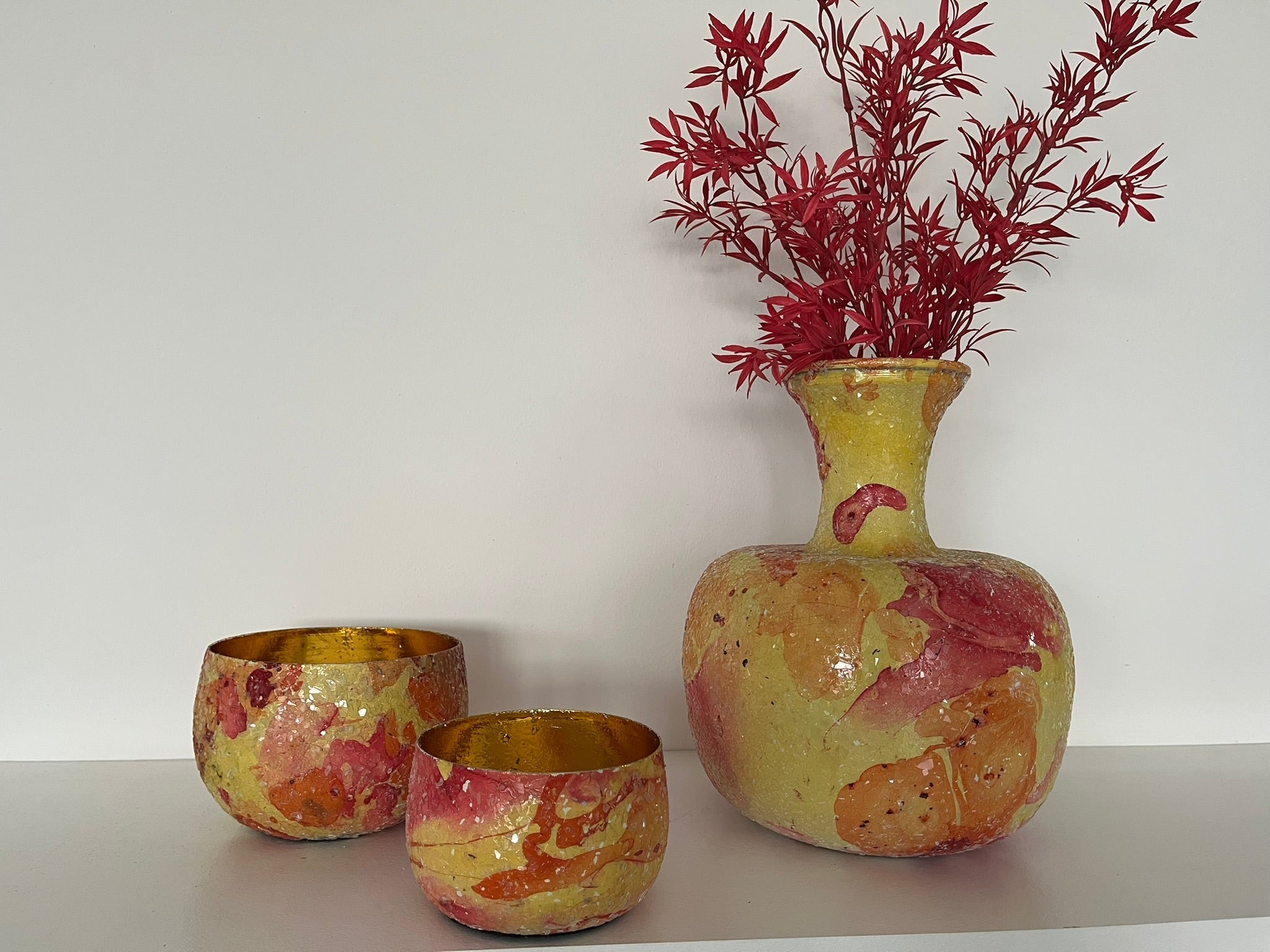 Metallvase orange-gelb