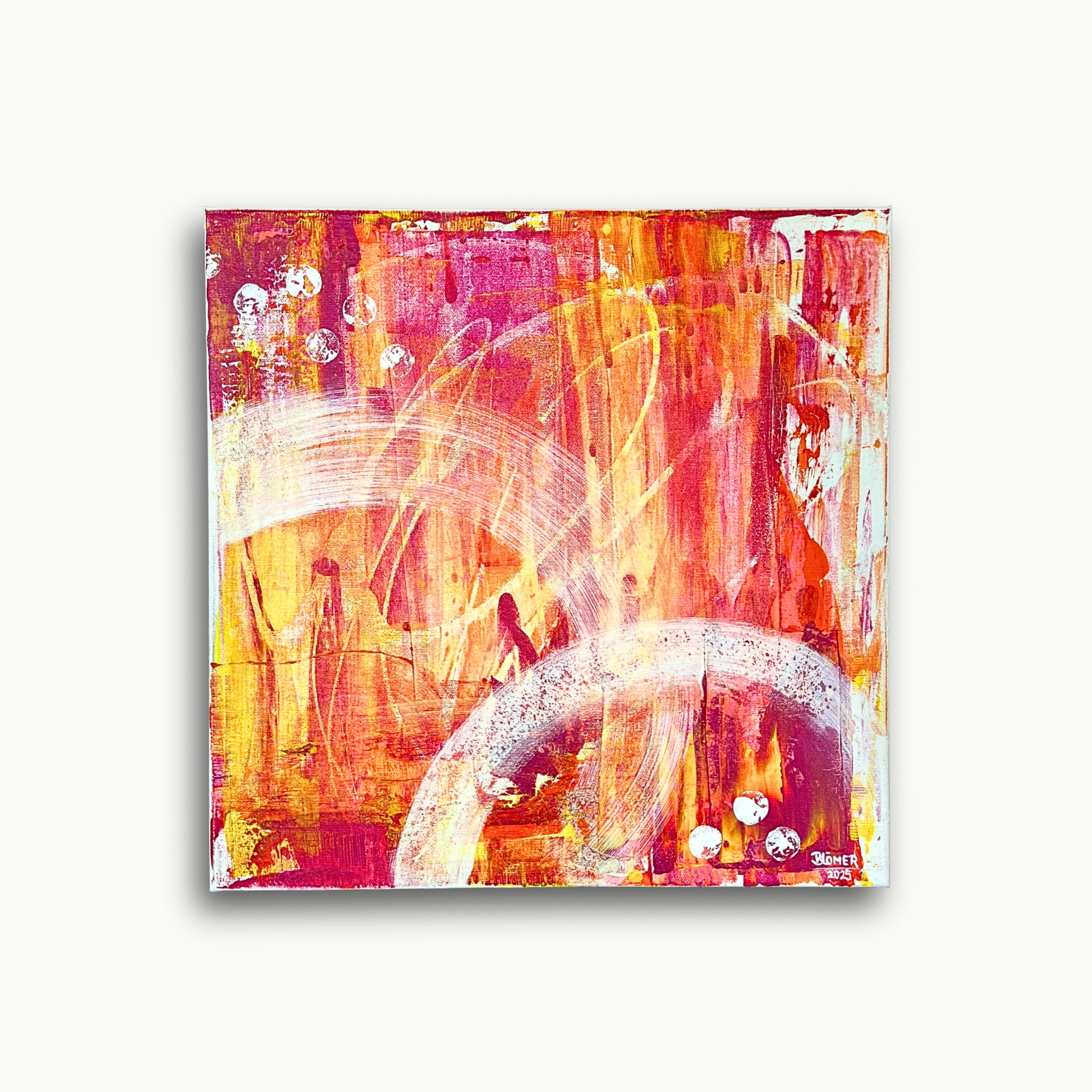 Handgemaltes abstraktes Acrylbild in Rot, Orange und Weiß (50x50 cm)