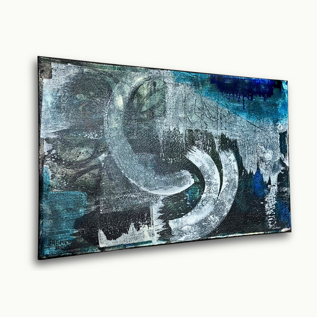 Abstraktes Acrylbild in Blau, Schwarz und Weiß (40x60 cm) 