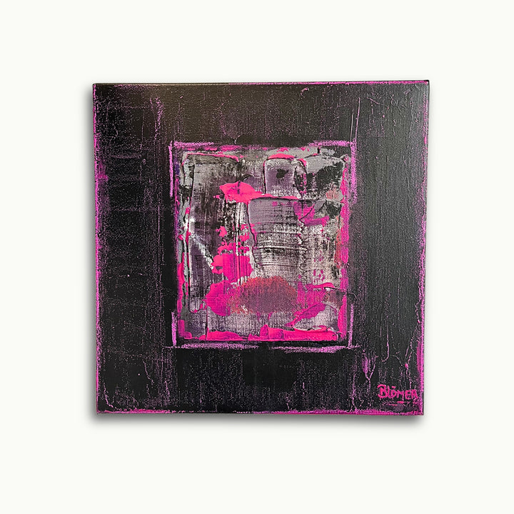 Abstraktes handgemaltes Acrylbild in Pink, Schwarz und Weiß mit strukturreicher Oberfläche