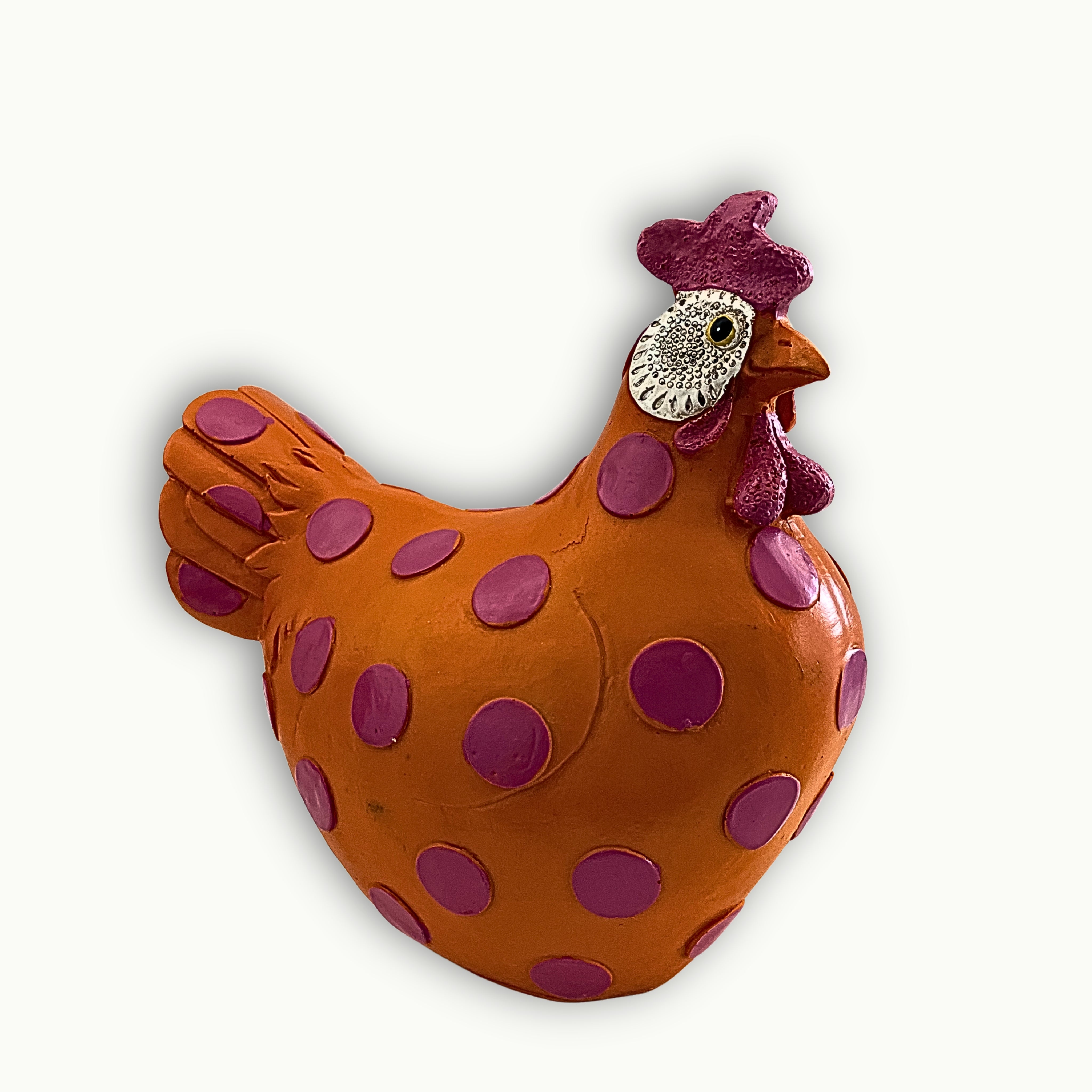 Großes Deko Huhn in Orange-Pink aus Keramik, moderne verspielte Wohnaccessoire Figur für stilvolle Einrichtung