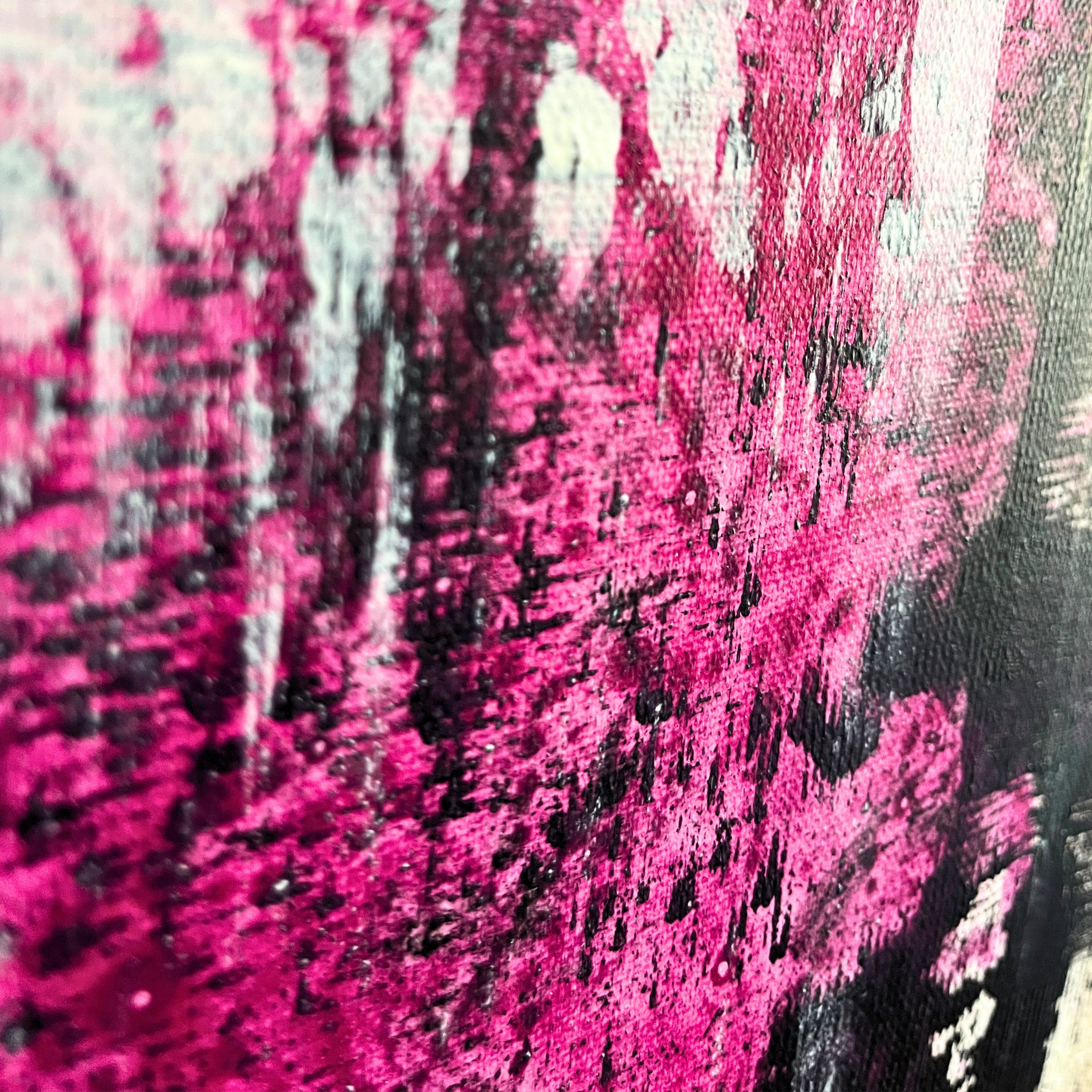 Struktur und Farbe von nah zu sehen vom Acrylbild eine pinke stelle
