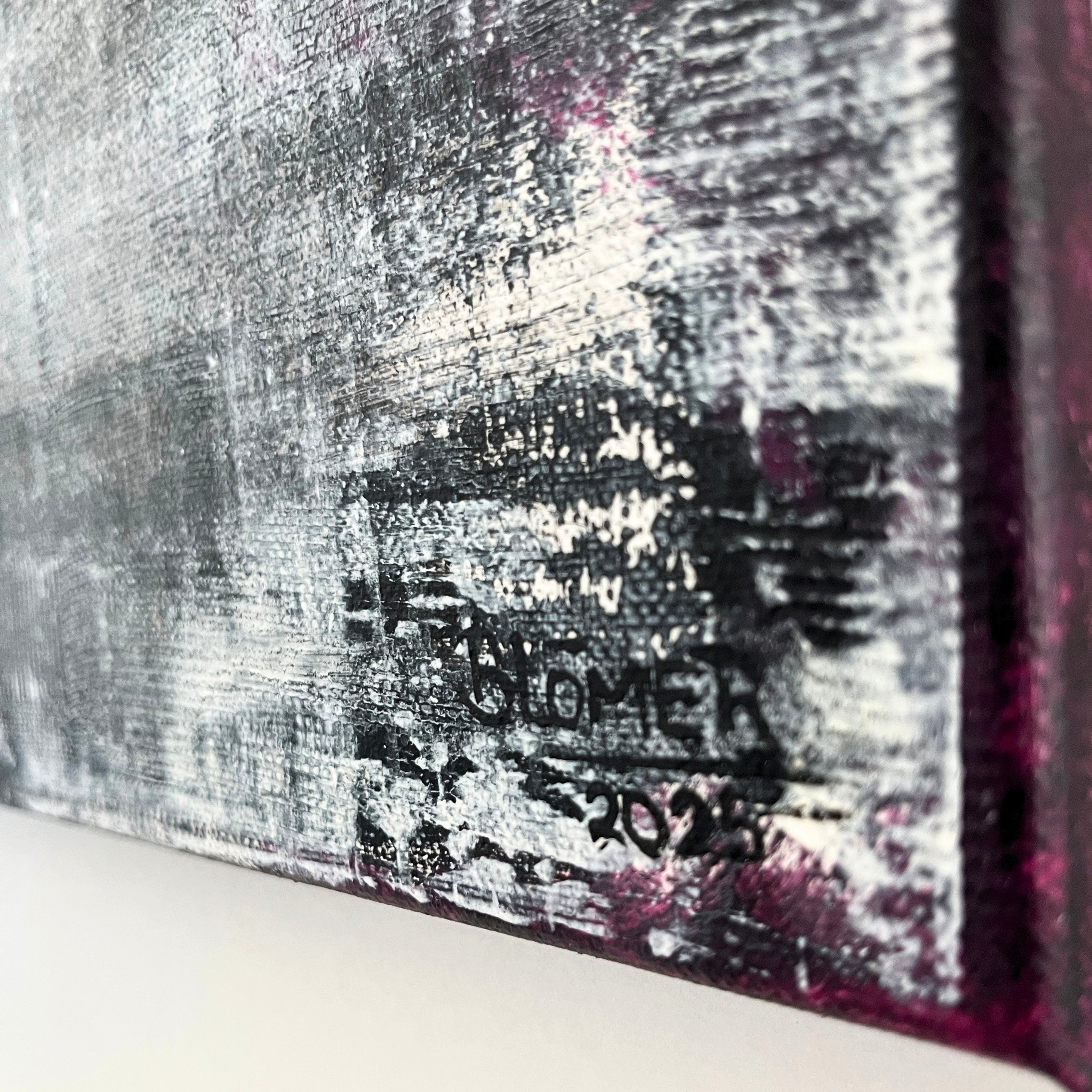 Acrylbild ganz nah mit der Unterschrift der Künstlerin in schwarz 