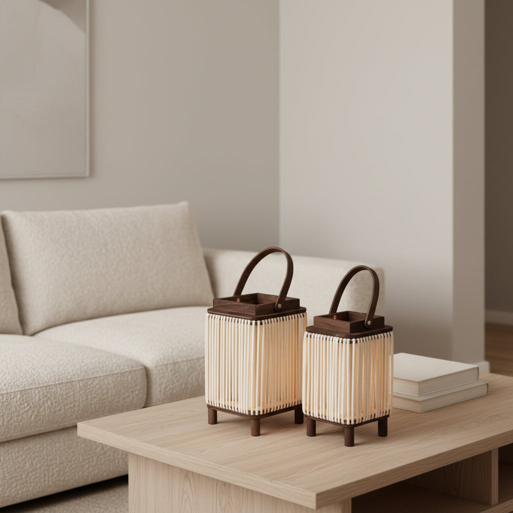 Moderner Teelichthalter aus Holz mit Griff als stilvolles Windlicht für gemütliche Dekoration