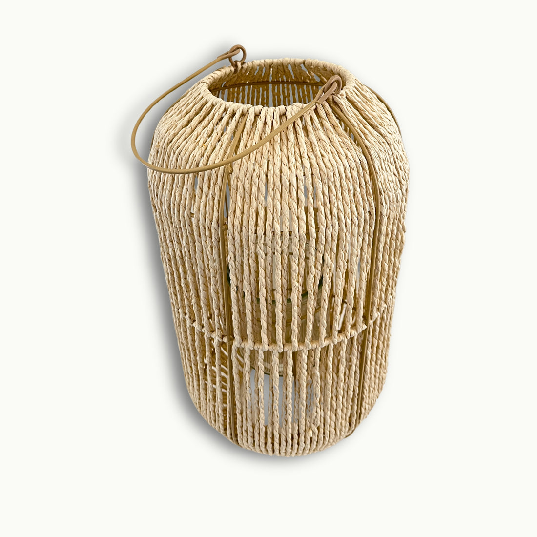 Teelichthalter groß aus geflochtenen Naturfasern mit Glaseinsatz in Beige von Atelier B
