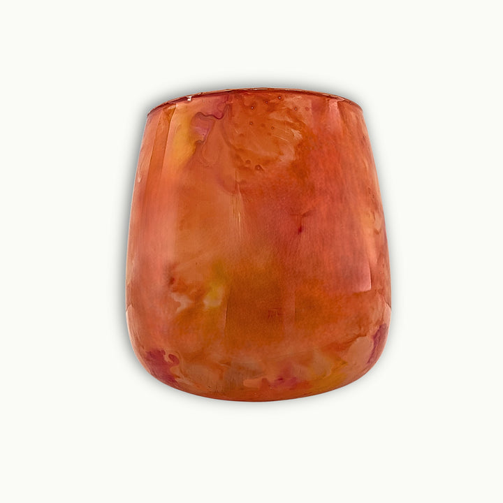 Modernes Windlicht aus Glas in warmem Orange als kleine Vase oder Kerzenhalter – stilvolle Dekoration für Wohnzimmer und Tisch