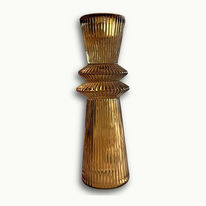     Brauner Glas Kerzenständer groß mit geriffelter Oberfläche
