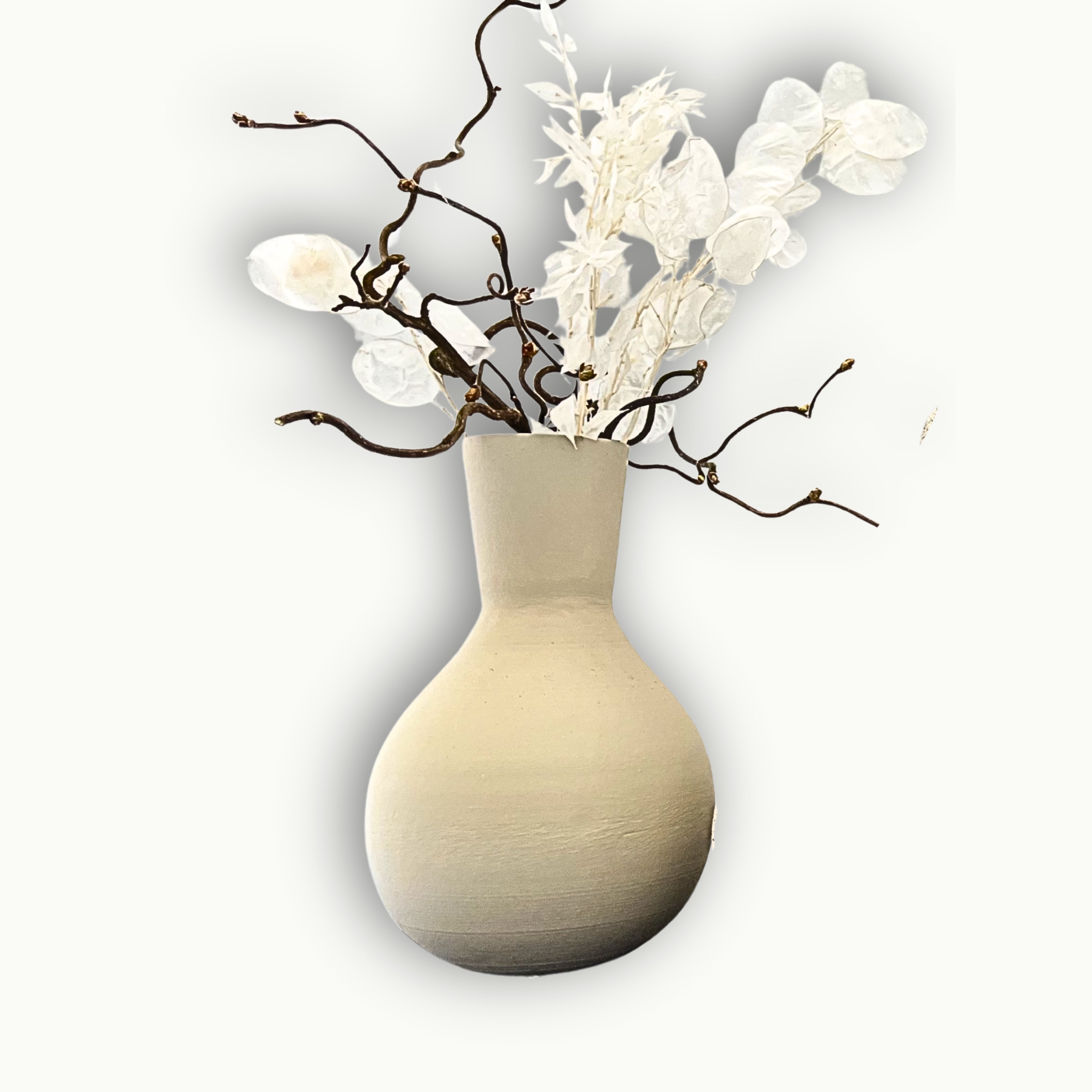 Metallvase in Sand Optik mit dekorativen Blumen