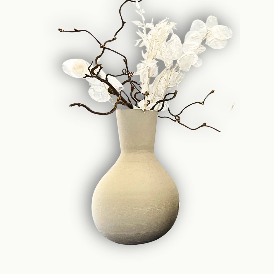 Metallvase in Sand Optik mit dekorativen Blumen